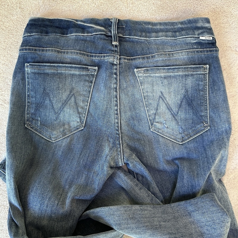 Mother‎ Sz 25 The Looker Ankle Fray Jeans Blue Skinny Slim Stretch Double Time - Picture 2 of 13